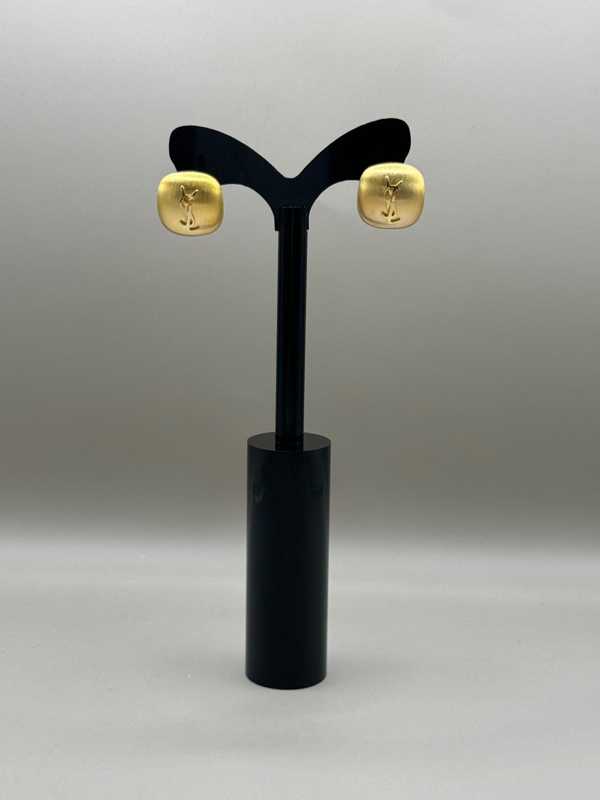 Matte Gold Square Logo Stud Earrings