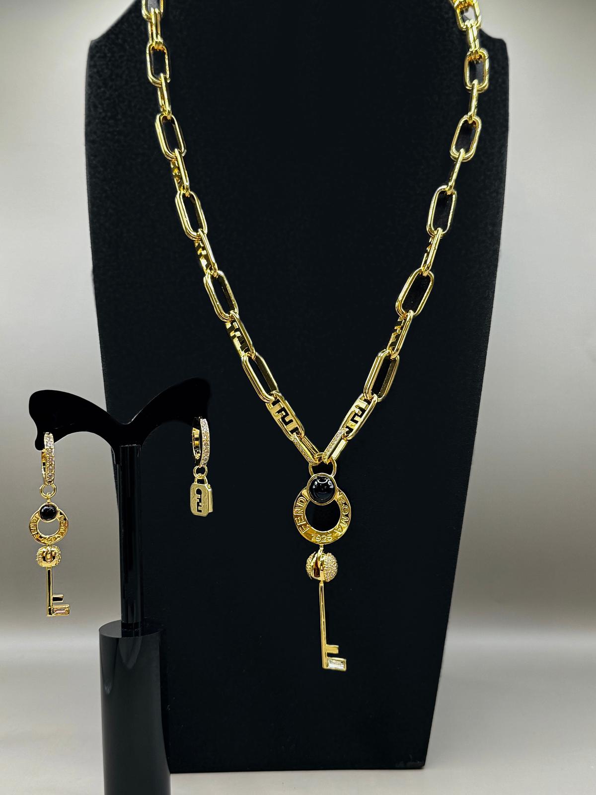 Golden Key Charm Necklace Set
