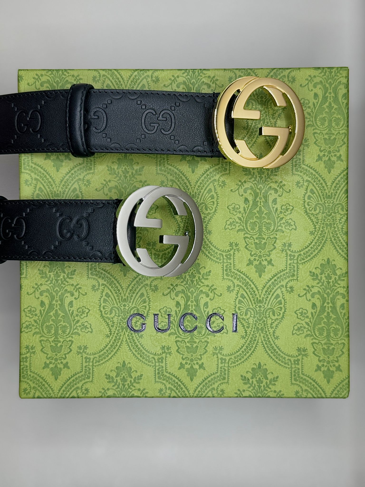 Gucci GG Embossed Leather Belt – Gold & Silver Buckle Options