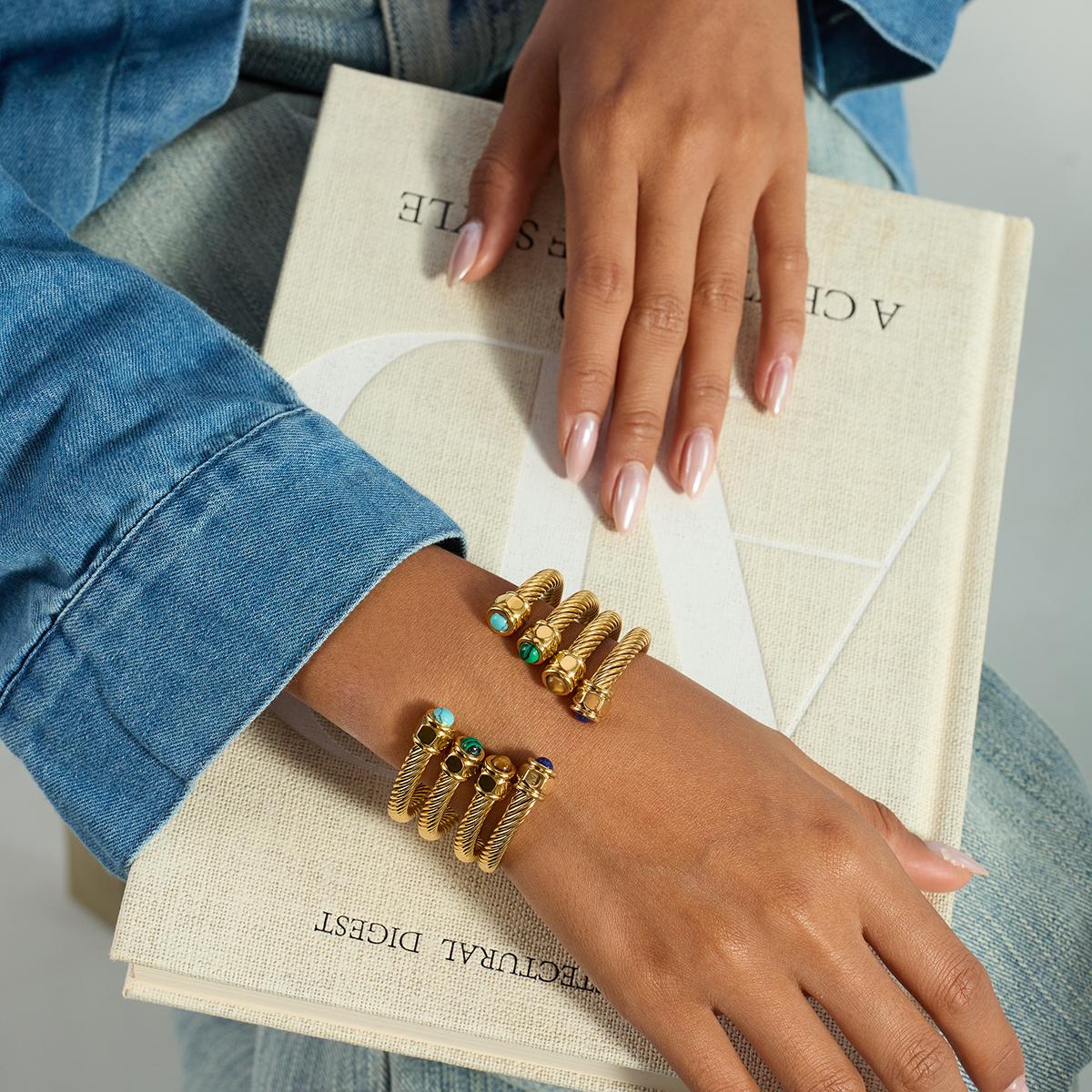 Gold Twisted Cuff Bracelet with Turquoise Ends
