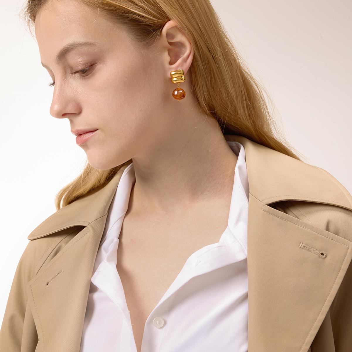 Golden Chunk Drop Earrings