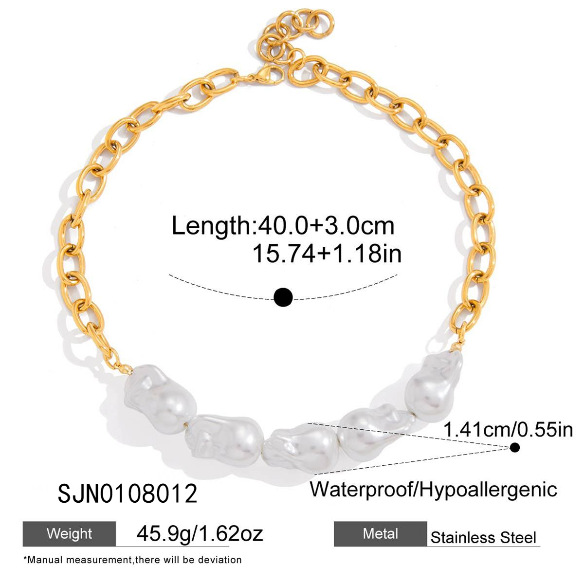 Gold Stainless Steel Chain Necklace with Irregular Pearls