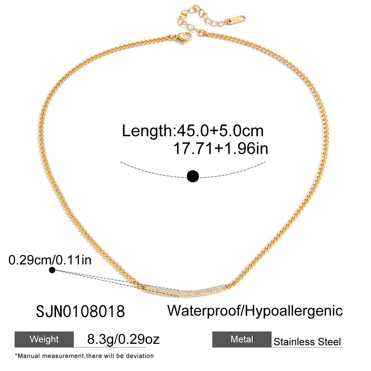 Gold Waterproof Stainless Steel Chain with Micro-Pave Bar