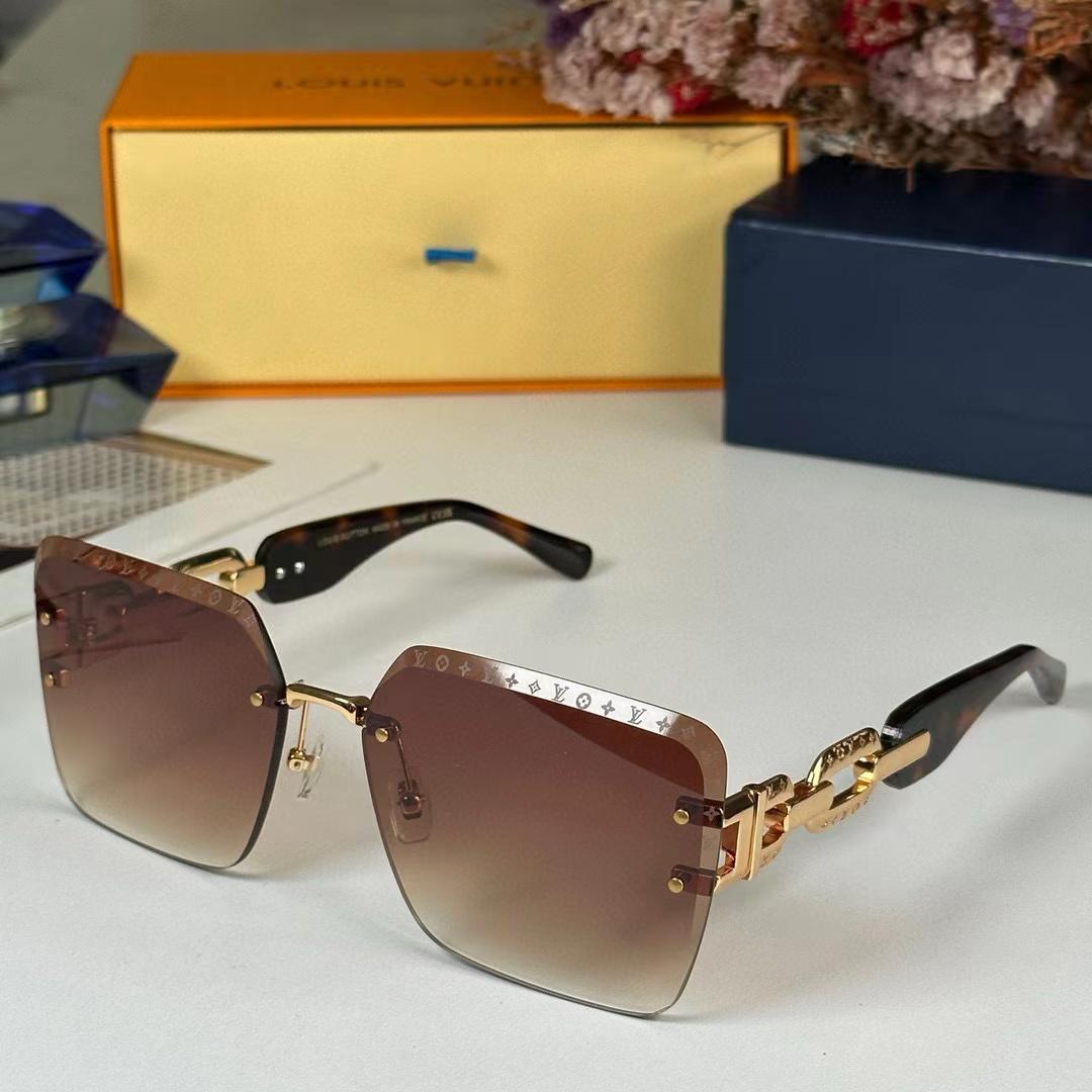 Rimless Square Sunglasses with Gold Chain Detail
