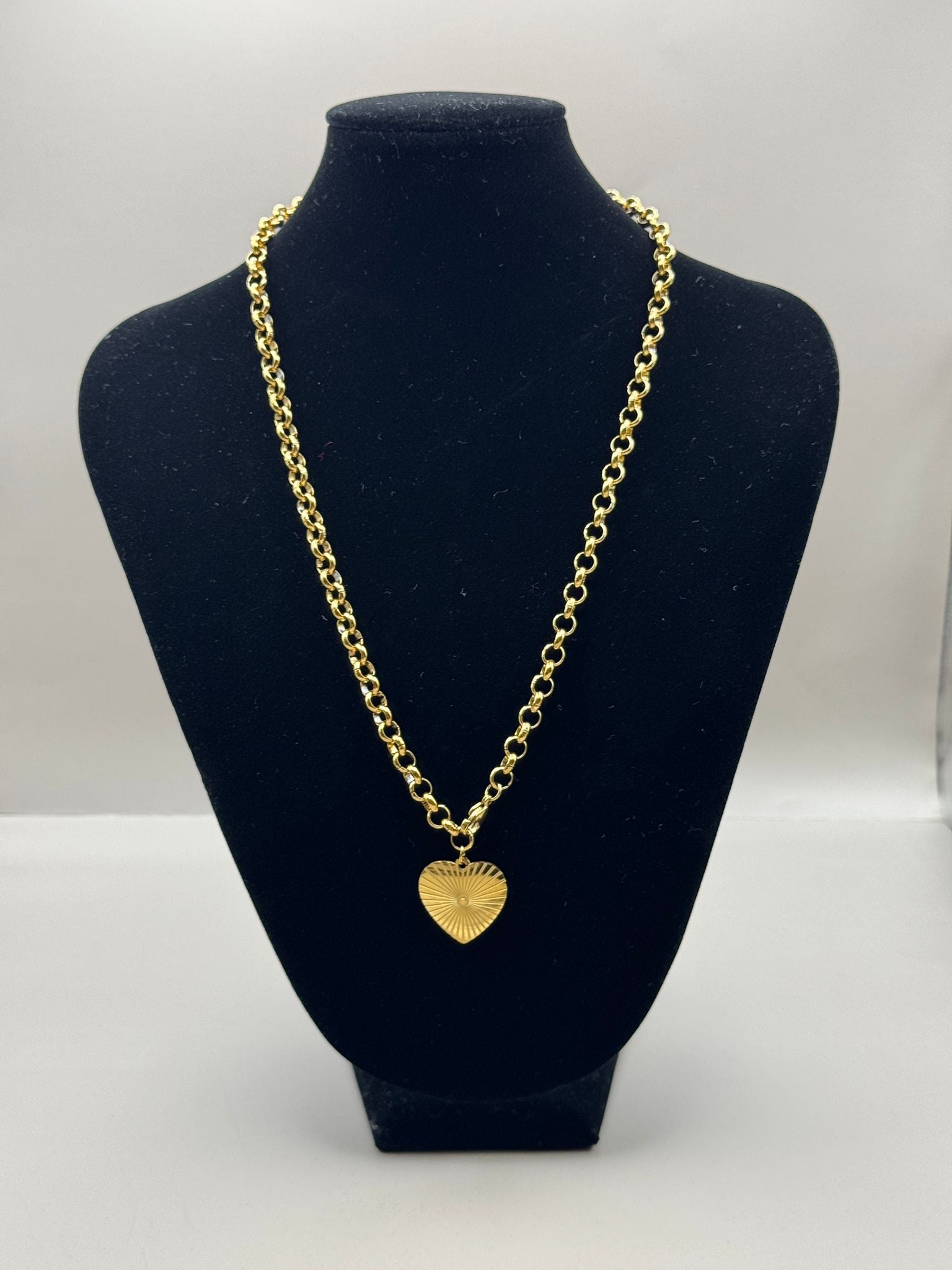 Textured Heart Pendant Necklace – Gold & Steel